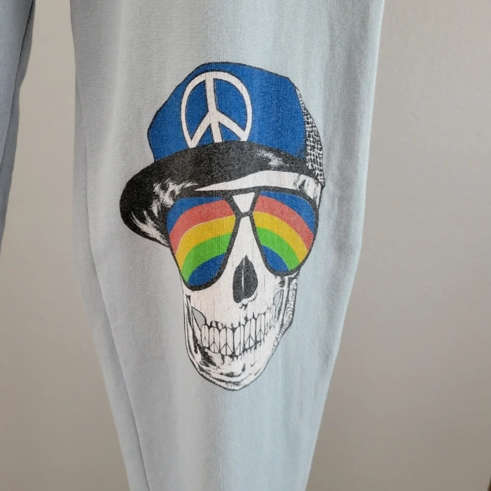 LAUREN MOSHI // ltd ed dola rainbow peace skull blue vintage feel pocket joggers - Picture 6 of 15